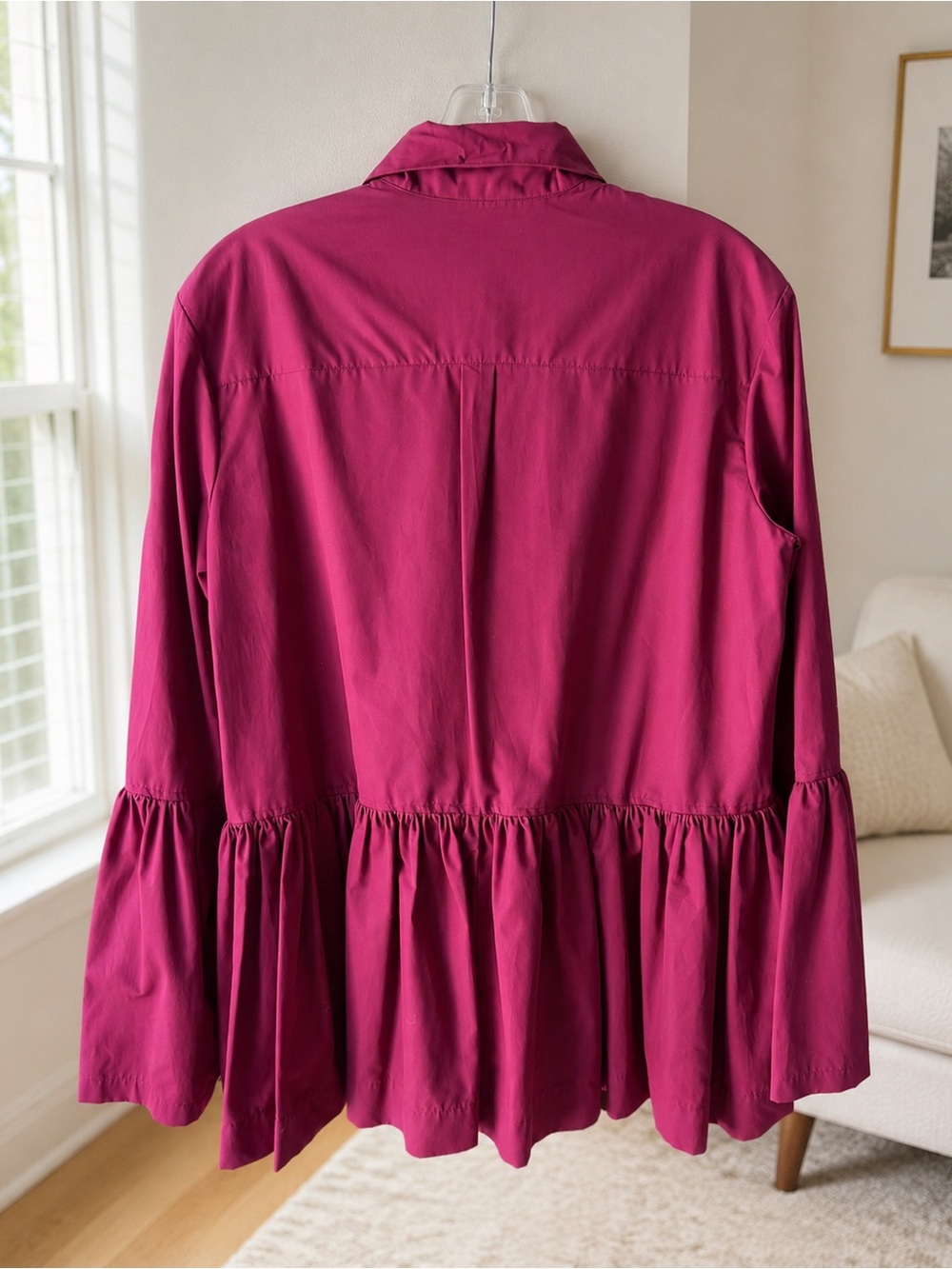 Derek Lam Magenta Button-Down Peplum Shirt